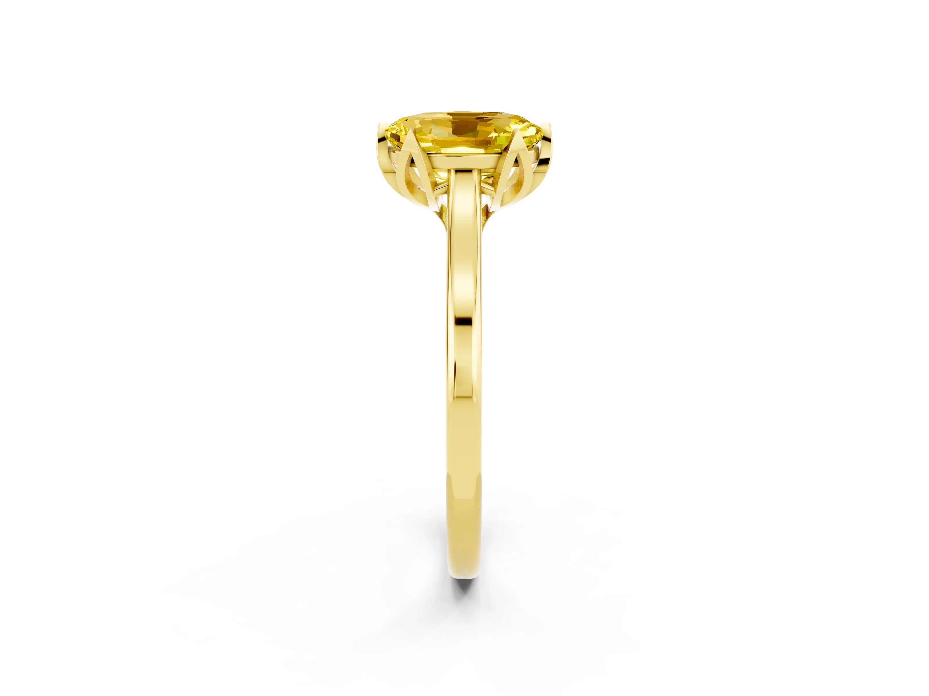 Yellow gold Oval Cut Yellow Sapphire Solitaire Ring with Flower Prong Setting and Classic Band_14