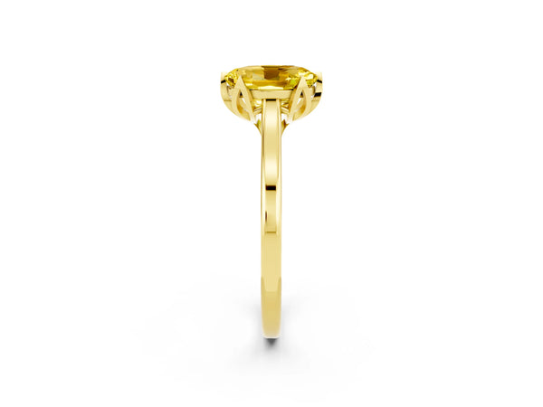 Yellow gold Oval Cut Yellow Sapphire Solitaire Ring with Flower Prong Setting and Classic Band