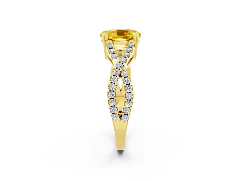 Yellow gold Oval Cut Yellow Sapphire Solitaire Ring with Four-Prong Setting and Twisted Pavé Band_14