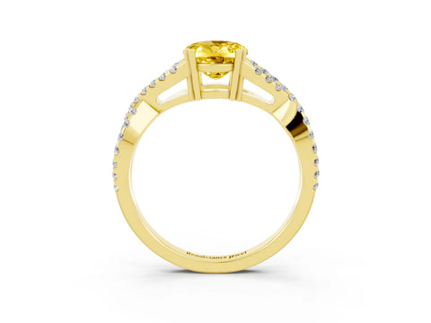 Yellow gold Oval Cut Yellow Sapphire Solitaire Ring with Four-Prong Setting and Twisted Pavé Band_15