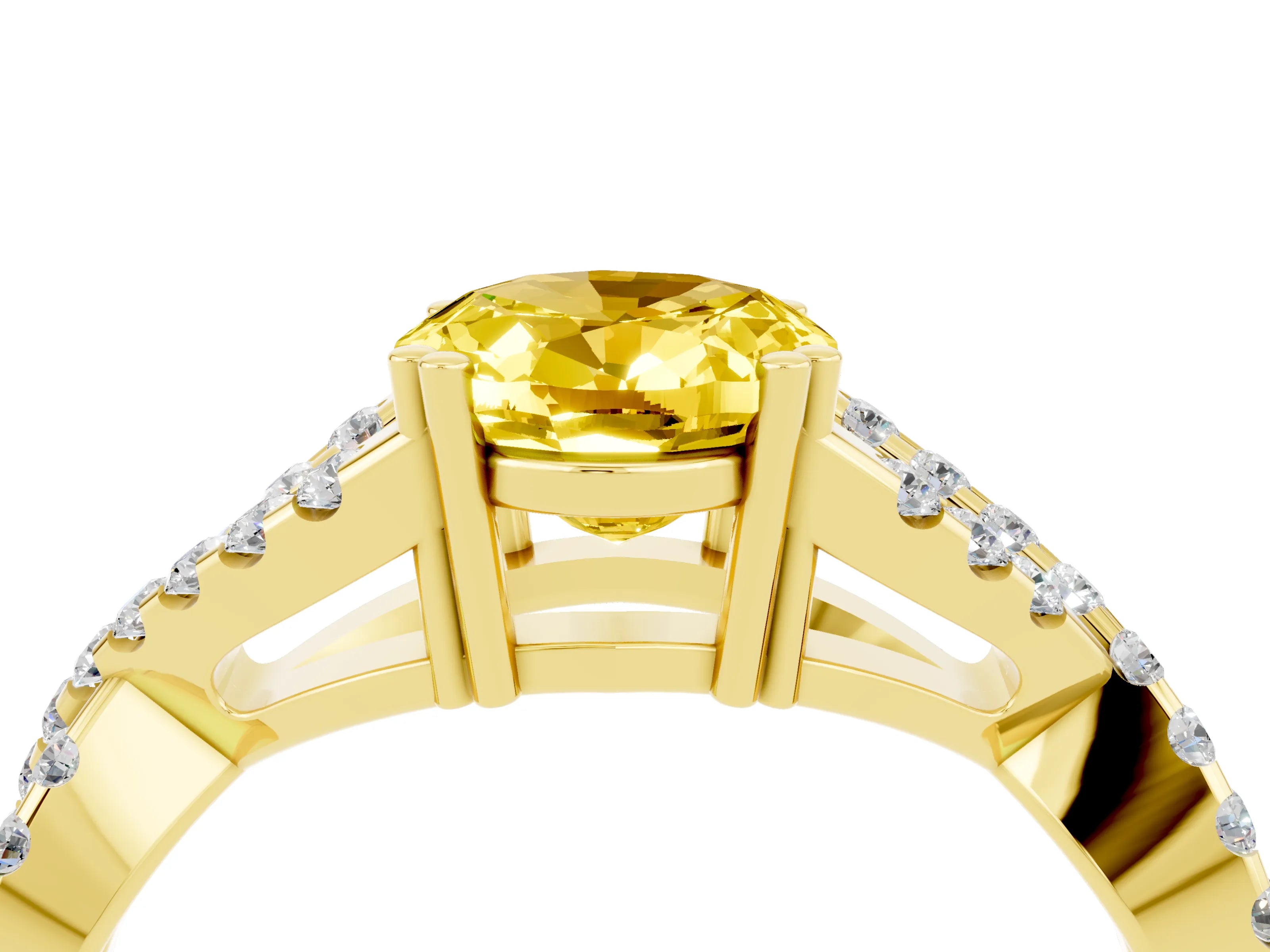 Yellow gold Oval Cut Yellow Sapphire Solitaire Ring with Four-Prong Setting and Twisted Pavé Band_16