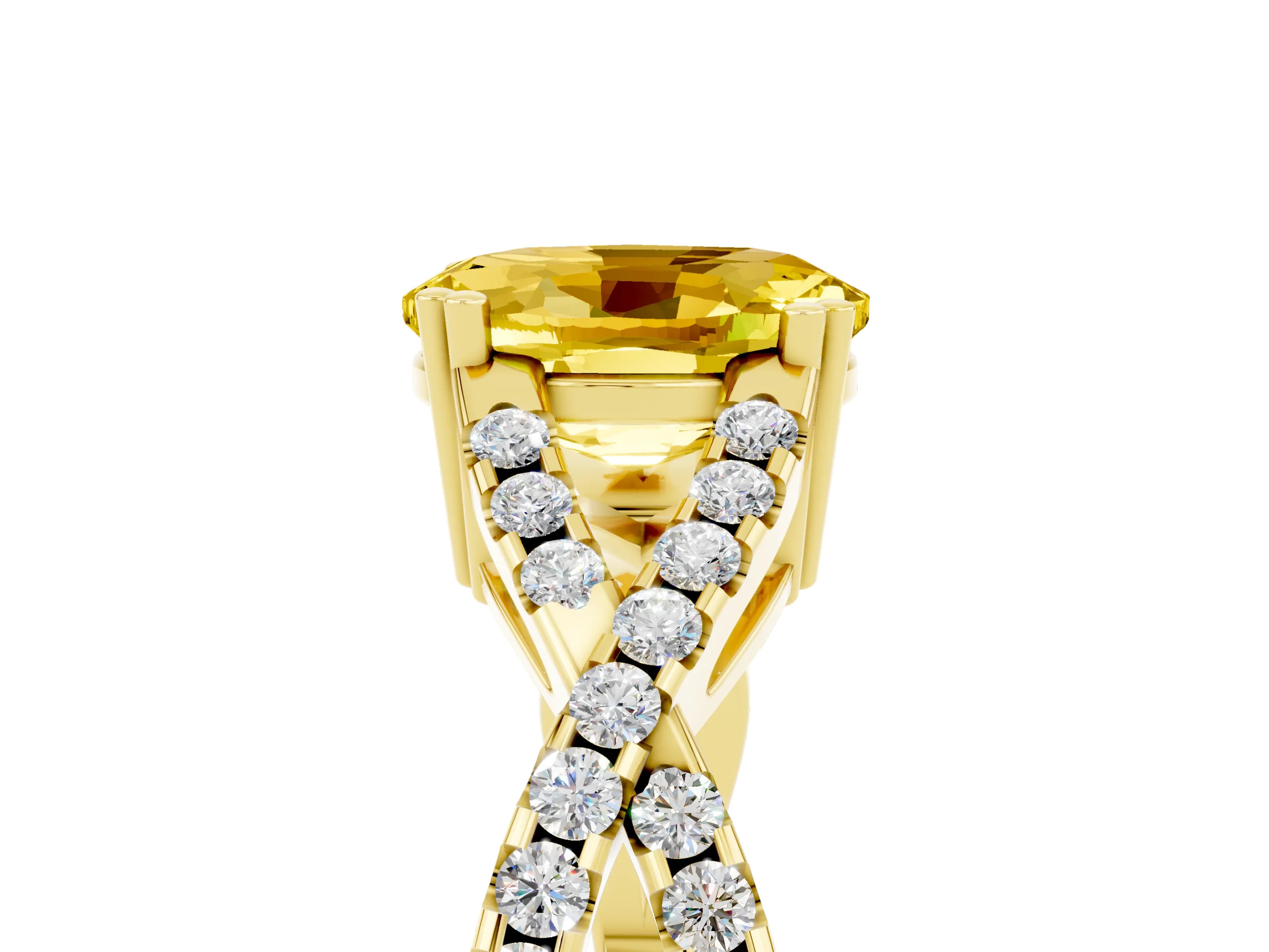 Yellow gold Oval Cut Yellow Sapphire Solitaire Ring with Four-Prong Setting and Twisted Pavé Band_17