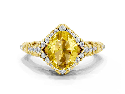 Yellow gold Oval Cut Yellow Sapphire Solitaire Ring with Hidden Halo and Pavé Band_12