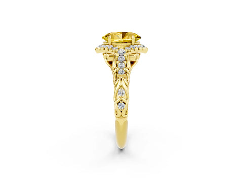 Yellow gold Oval Cut Yellow Sapphire Solitaire Ring with Hidden Halo and Pavé Band_14
