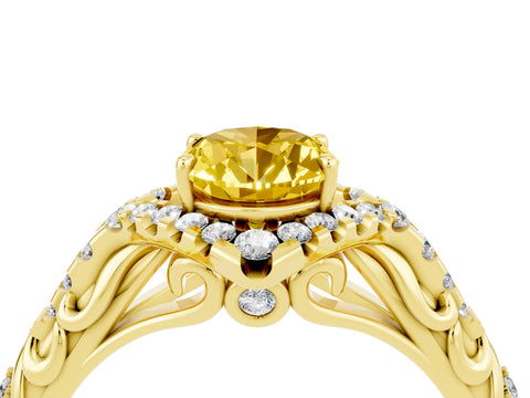 Yellow gold Oval Cut Yellow Sapphire Solitaire Ring with Hidden Halo and Pavé Band_16