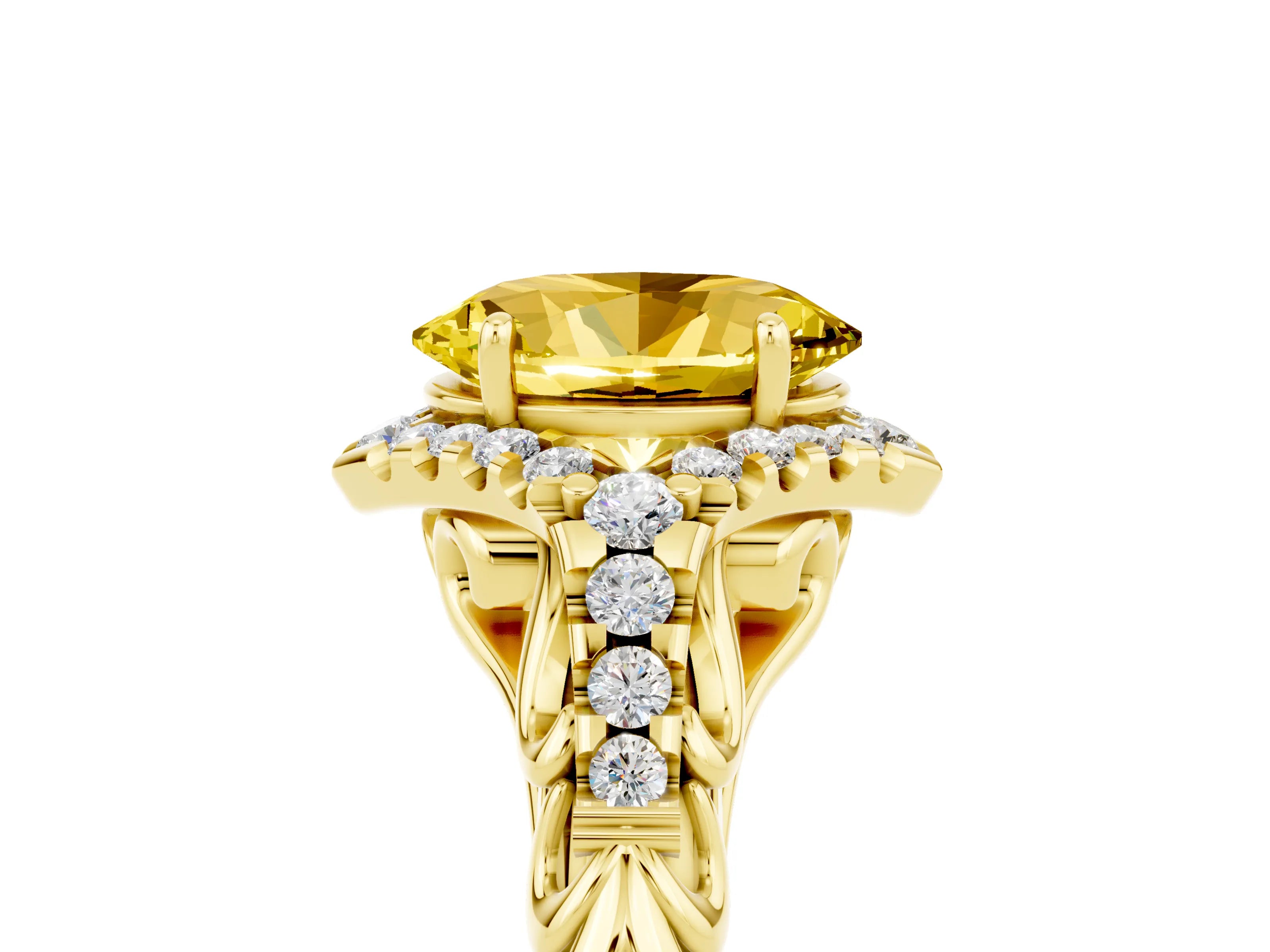 Yellow gold Oval Cut Yellow Sapphire Solitaire Ring with Hidden Halo and Pavé Band_17