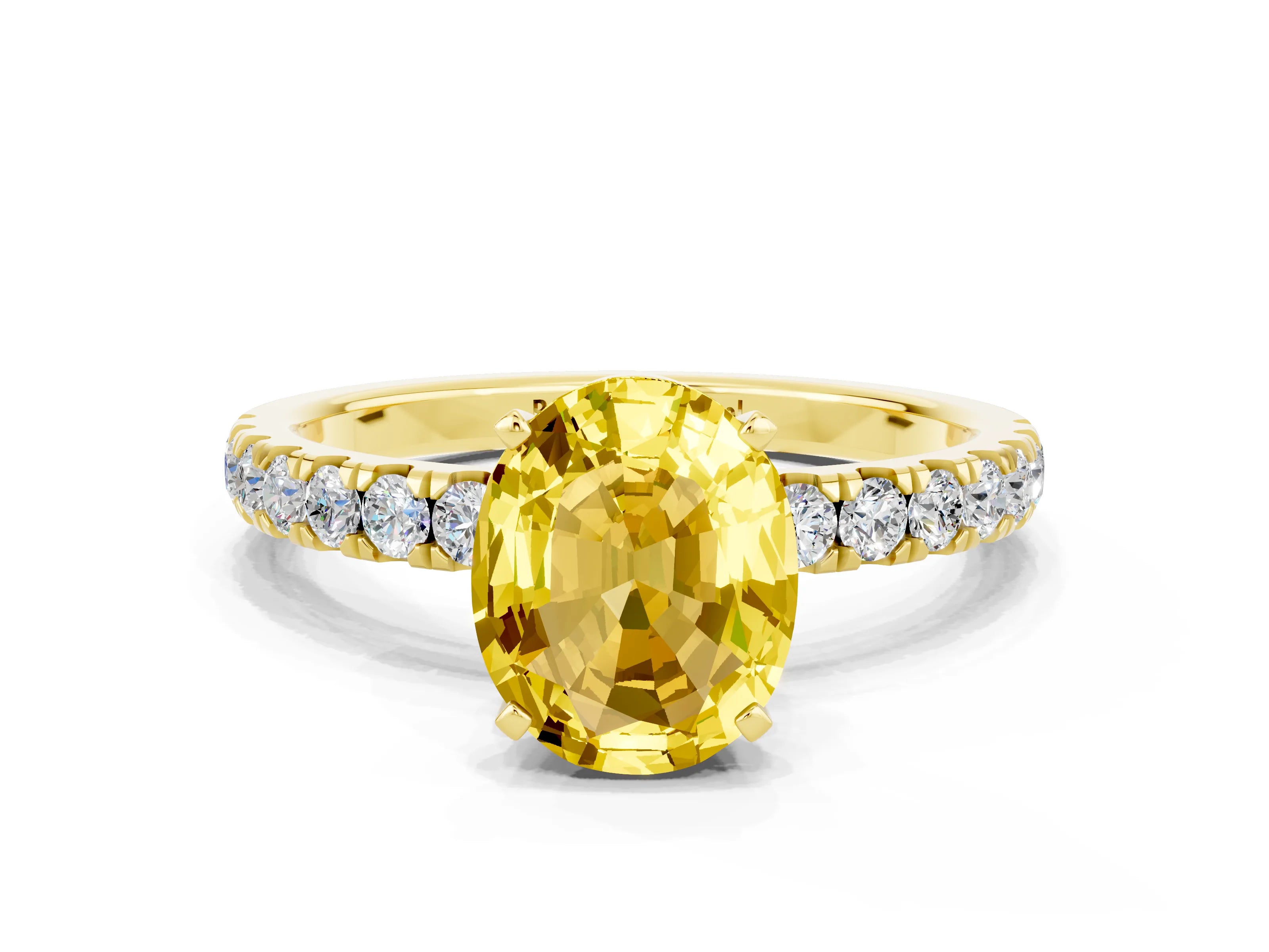 Yellow gold Oval Cut Yellow Sapphire Solitaire Ring with Pavé Accents and Four-Prong Setting_24