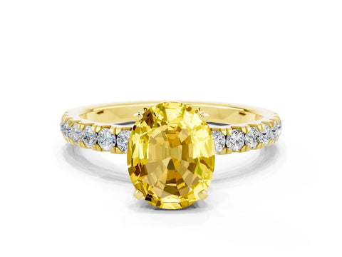 Yellow gold Oval Cut Yellow Sapphire Solitaire Ring with Pavé Accents and Four-Prong Setting_24