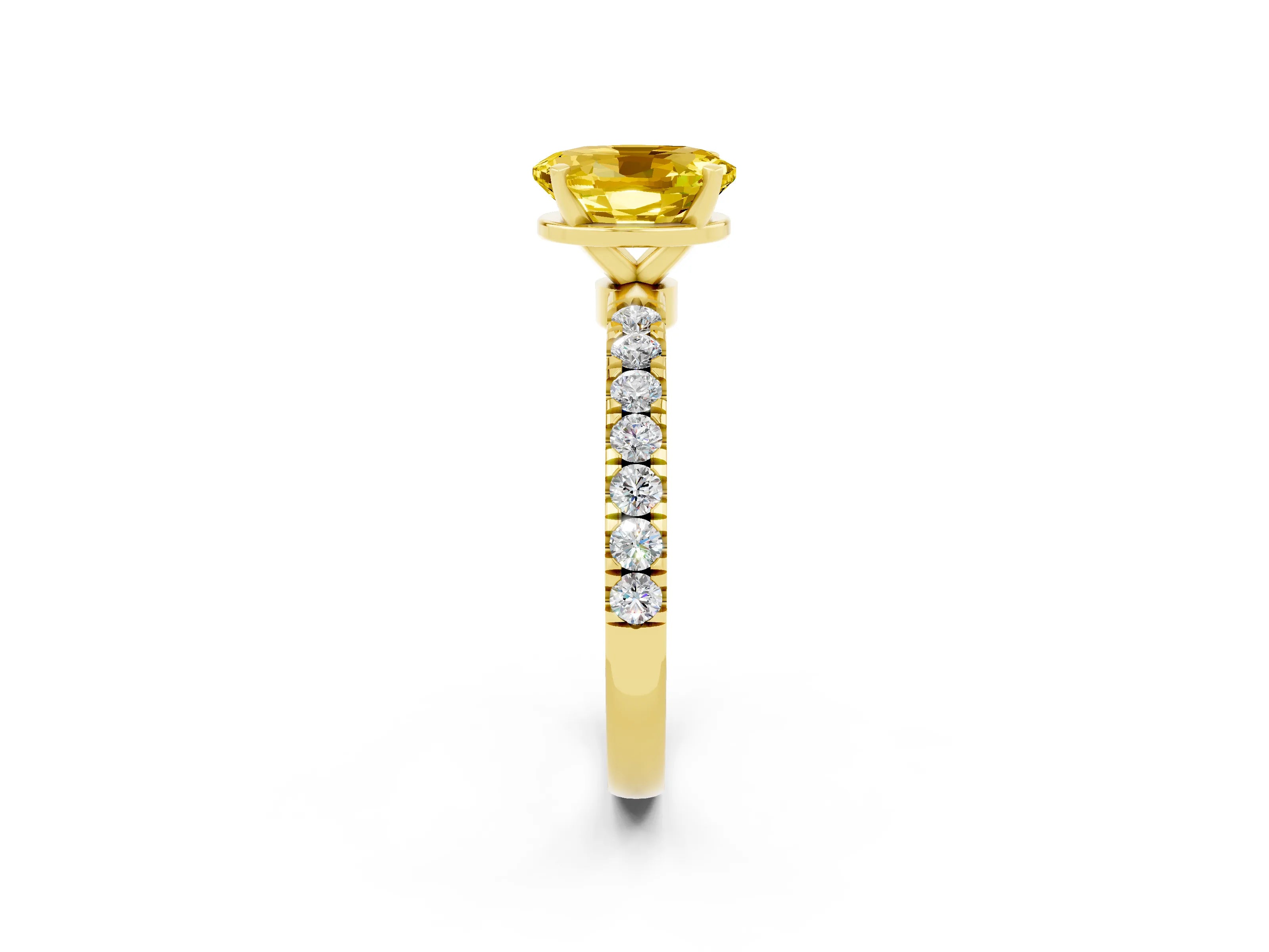 Yellow gold Oval Cut Yellow Sapphire Solitaire Ring with Pavé Accents and Four-Prong Setting_26