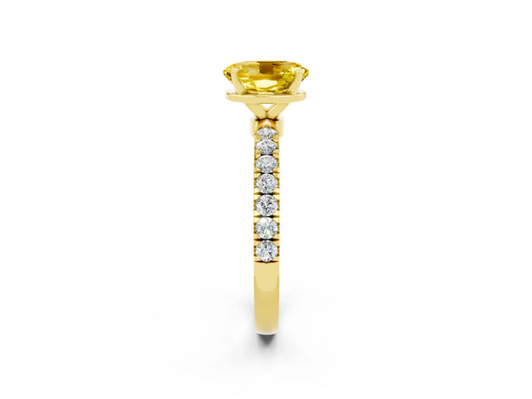 Yellow gold Oval Cut Yellow Sapphire Solitaire Ring with Pavé Accents and Four-Prong Setting