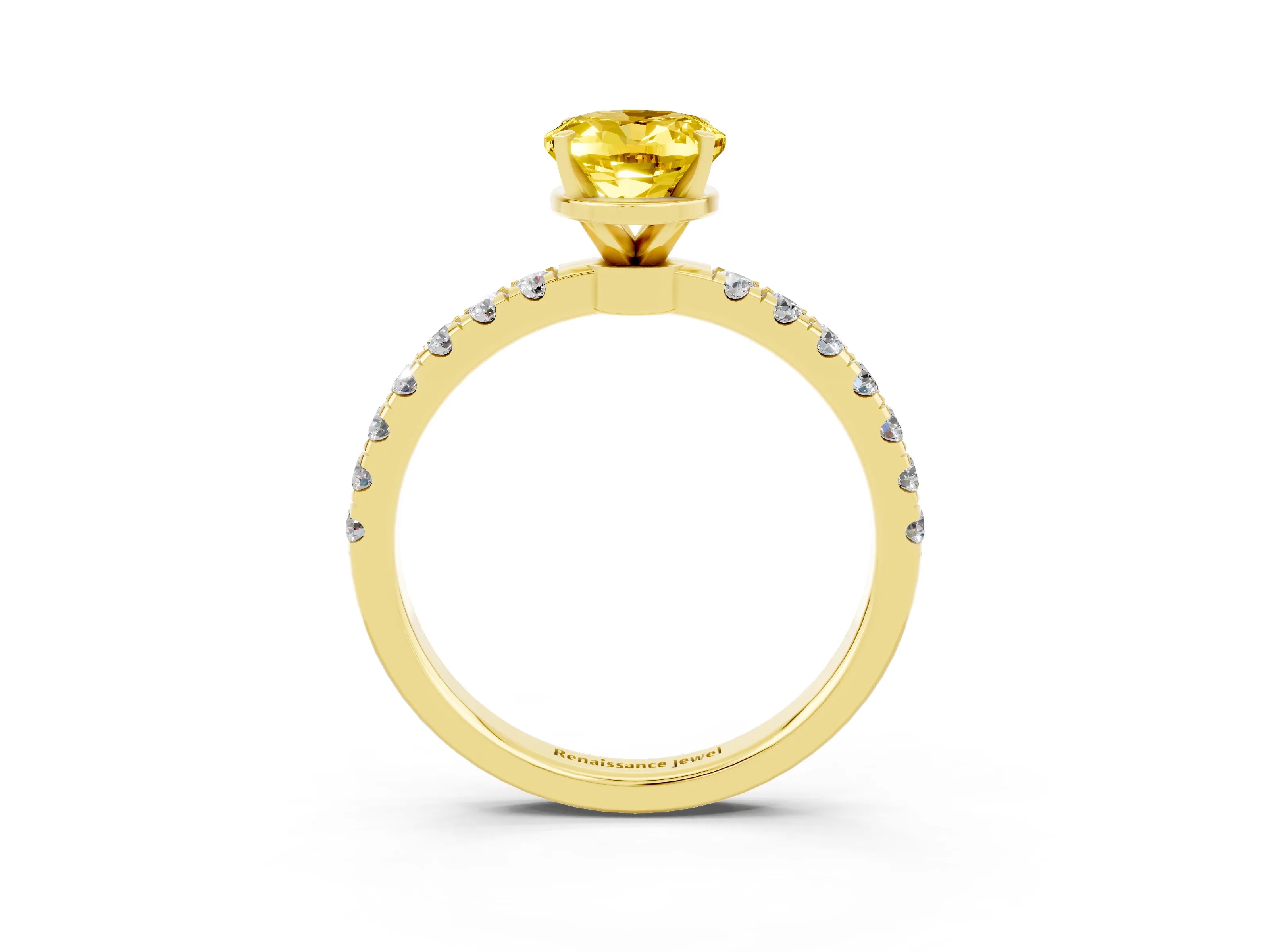 Yellow gold Oval Cut Yellow Sapphire Solitaire Ring with Pavé Accents and Four-Prong Setting_27