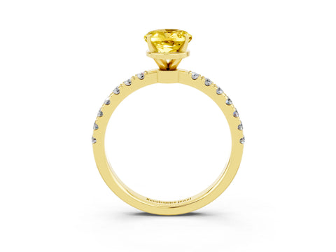 Yellow gold Oval Cut Yellow Sapphire Solitaire Ring with Pavé Accents and Four-Prong Setting_27