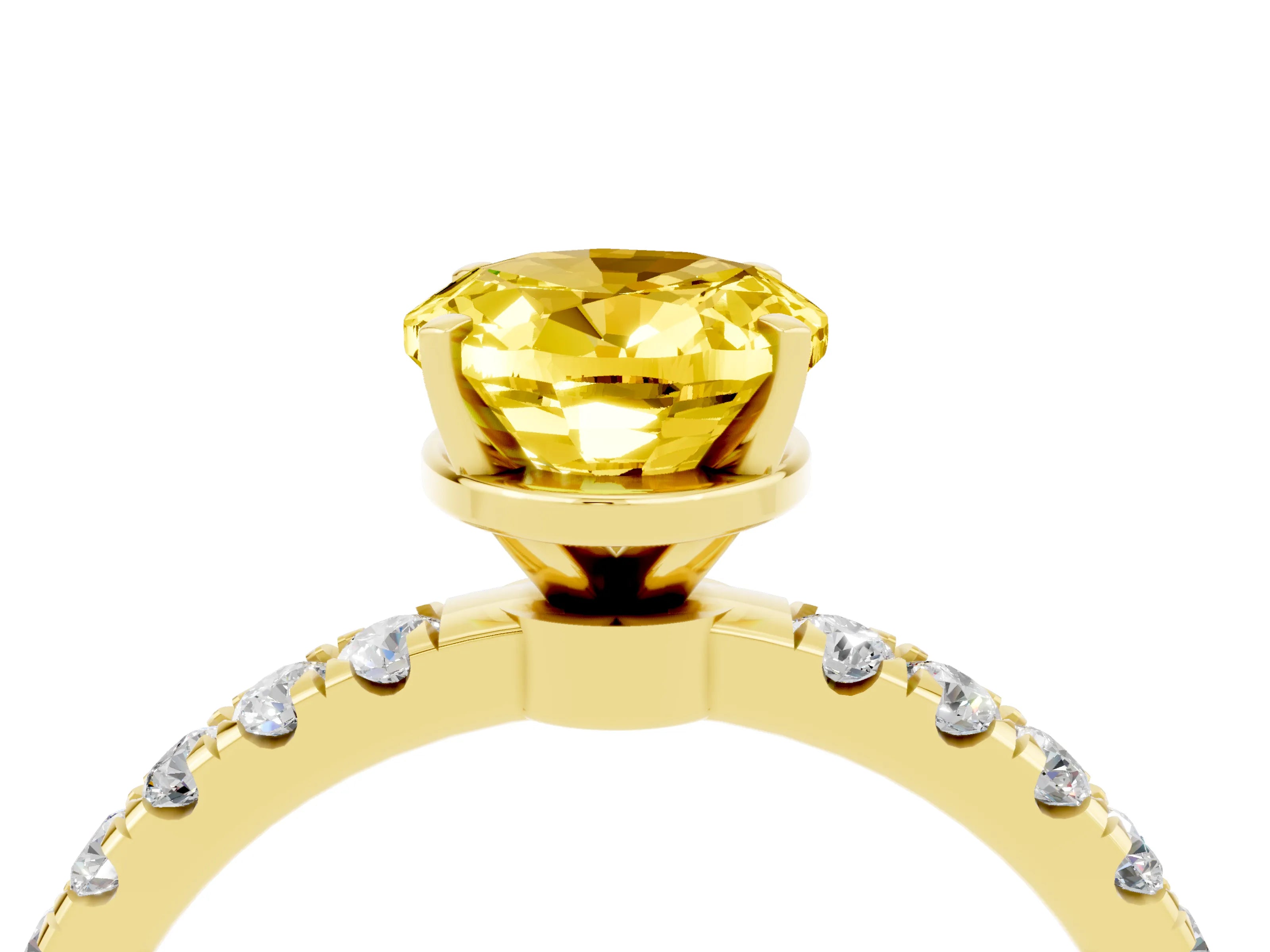 Yellow gold Oval Cut Yellow Sapphire Solitaire Ring with Pavé Accents and Four-Prong Setting_28