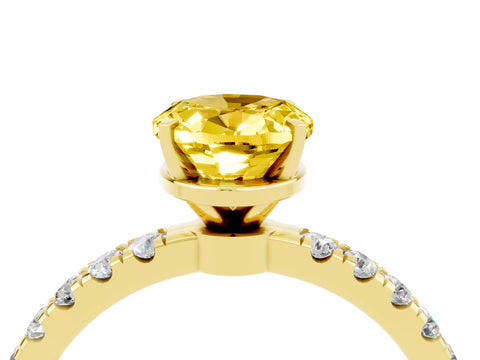 Yellow gold Oval Cut Yellow Sapphire Solitaire Ring with Pavé Accents and Four-Prong Setting_28