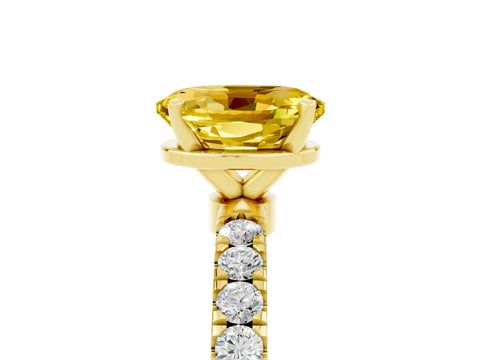 Yellow gold Oval Cut Yellow Sapphire Solitaire Ring with Pavé Accents and Four-Prong Setting_29