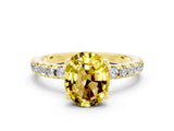 Yellow gold Oval Cut Yellow Sapphire Solitaire Ring with Pavé Band and Four-Prong Setting_60