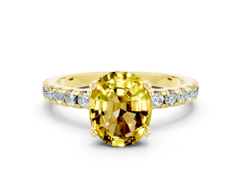 Yellow gold Oval Cut Yellow Sapphire Solitaire Ring with Pavé Band and Four-Prong Setting_60