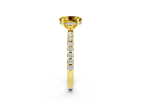 Yellow gold Oval Cut Yellow Sapphire Solitaire Ring with Pavé Band and Four-Prong Setting_62
