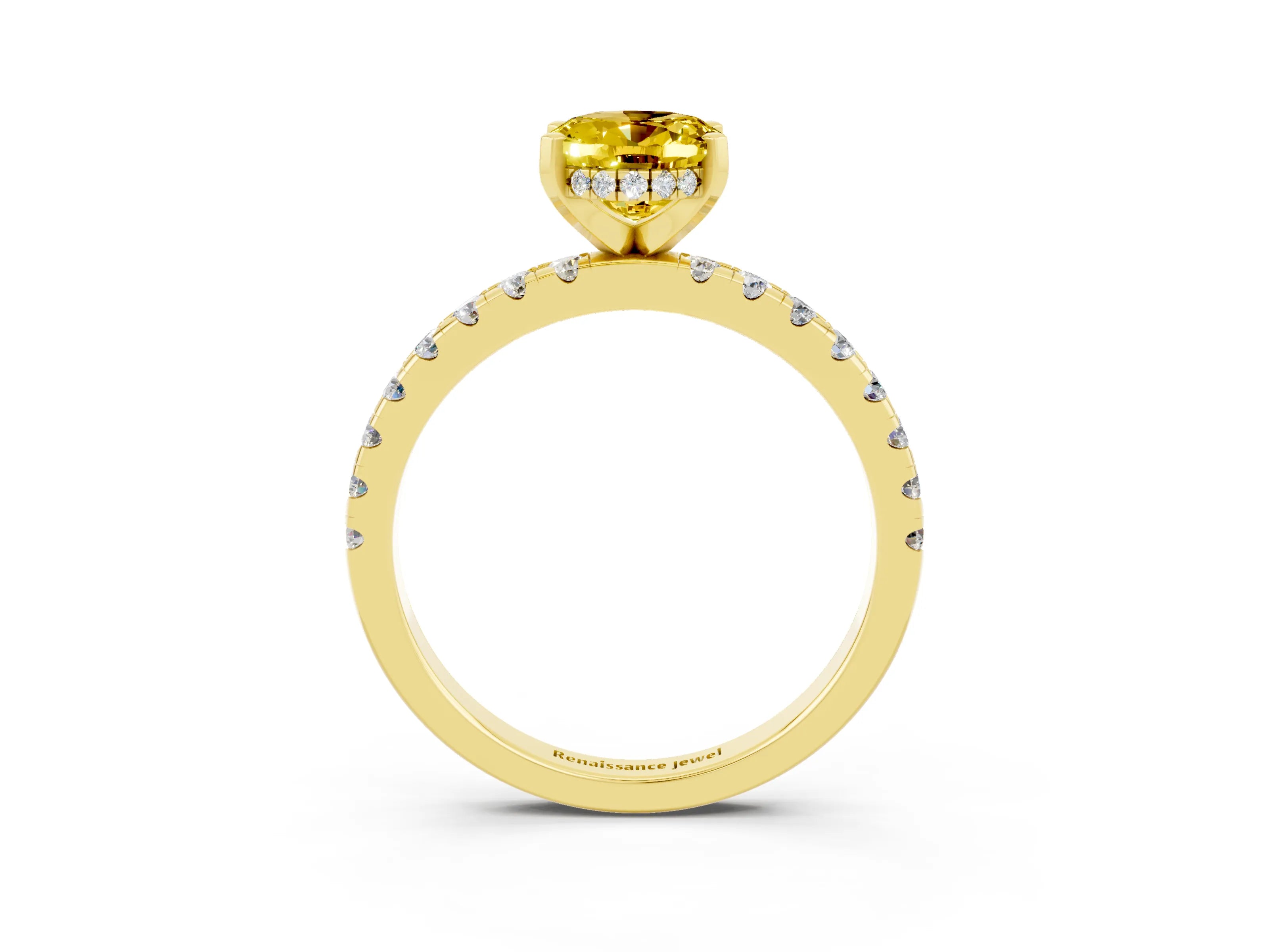 Yellow gold Oval Cut Yellow Sapphire Solitaire Ring with Pavé Band and Four-Prong Setting_63