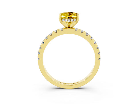 Yellow gold Oval Cut Yellow Sapphire Solitaire Ring with Pavé Band and Four-Prong Setting_63