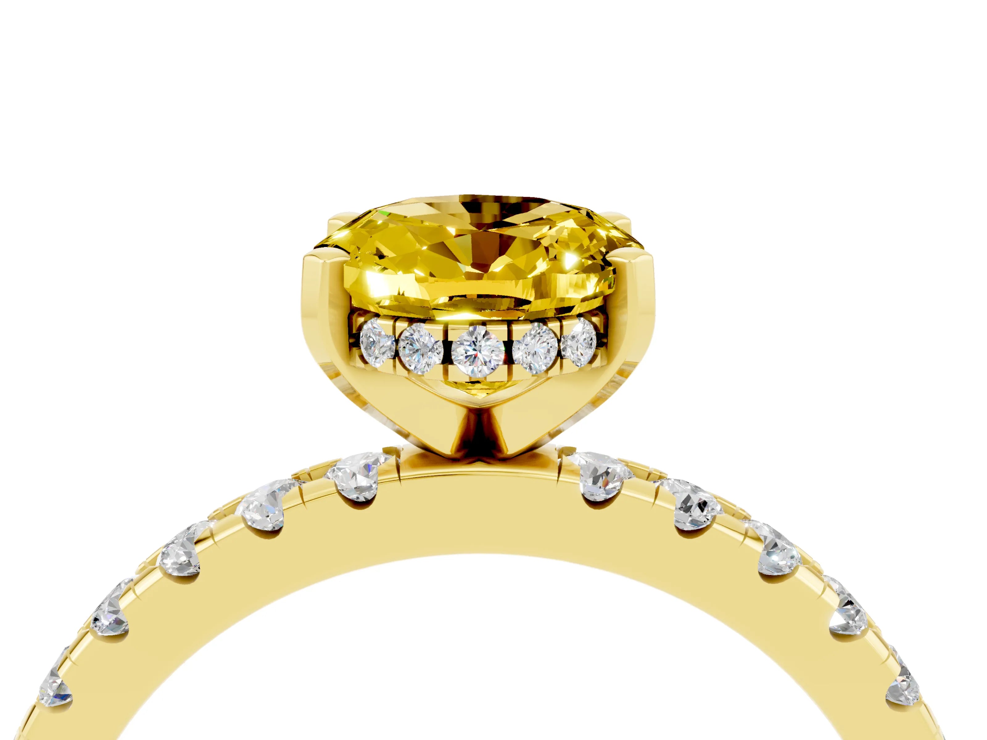 Yellow gold Oval Cut Yellow Sapphire Solitaire Ring with Pavé Band and Four-Prong Setting_64