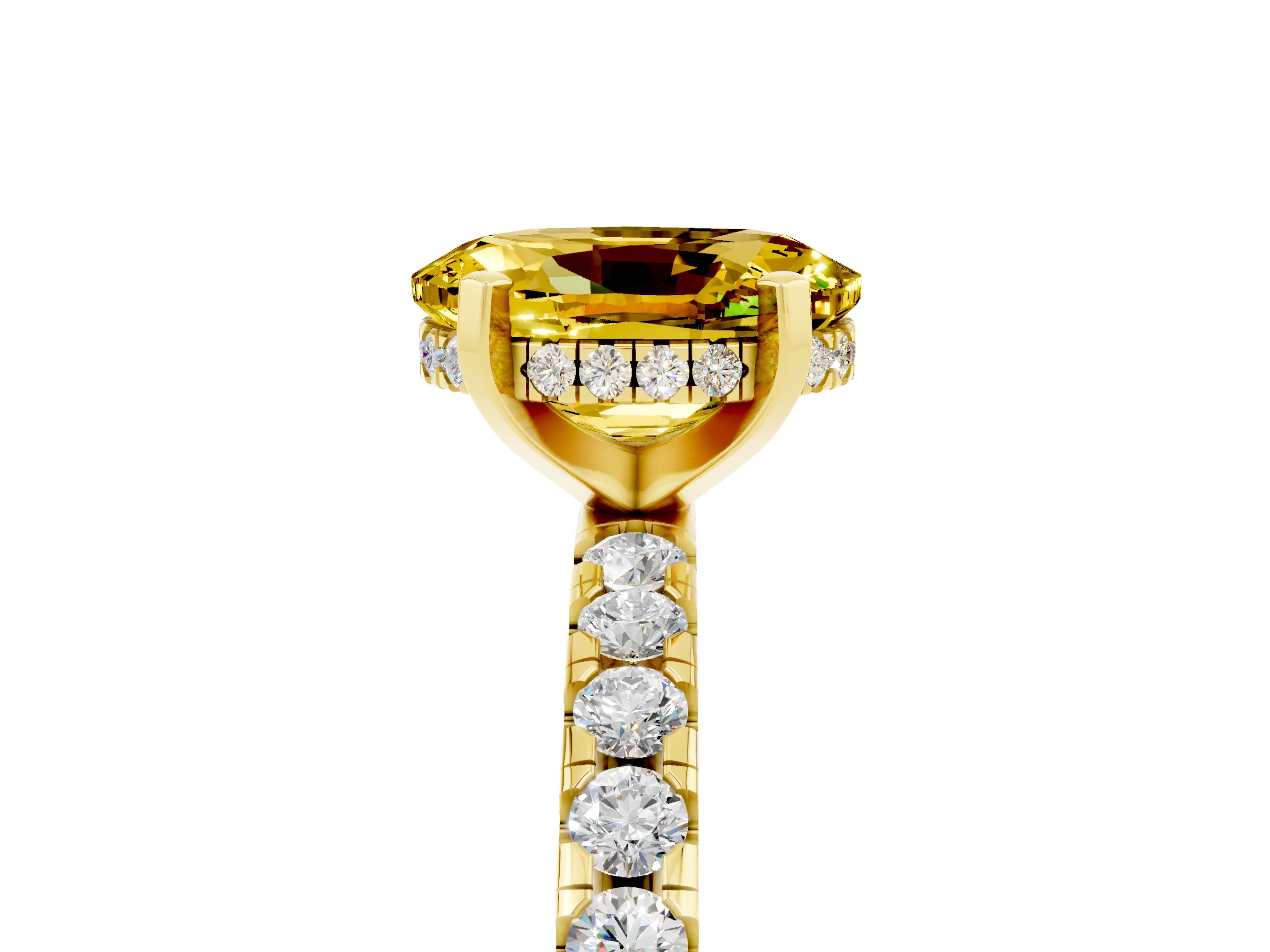 Yellow gold Oval Cut Yellow Sapphire Solitaire Ring with Pavé Band and Four-Prong Setting_65