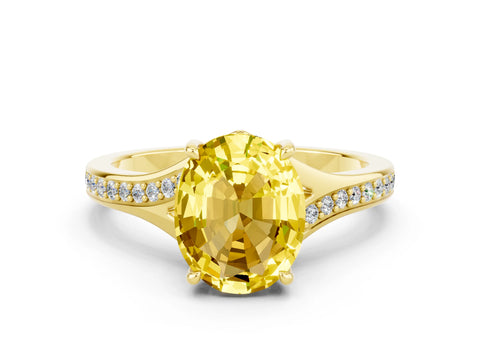 Yellow gold Oval Cut Yellow Sapphire Solitaire Ring with Pavé Band and Prong Setting_12