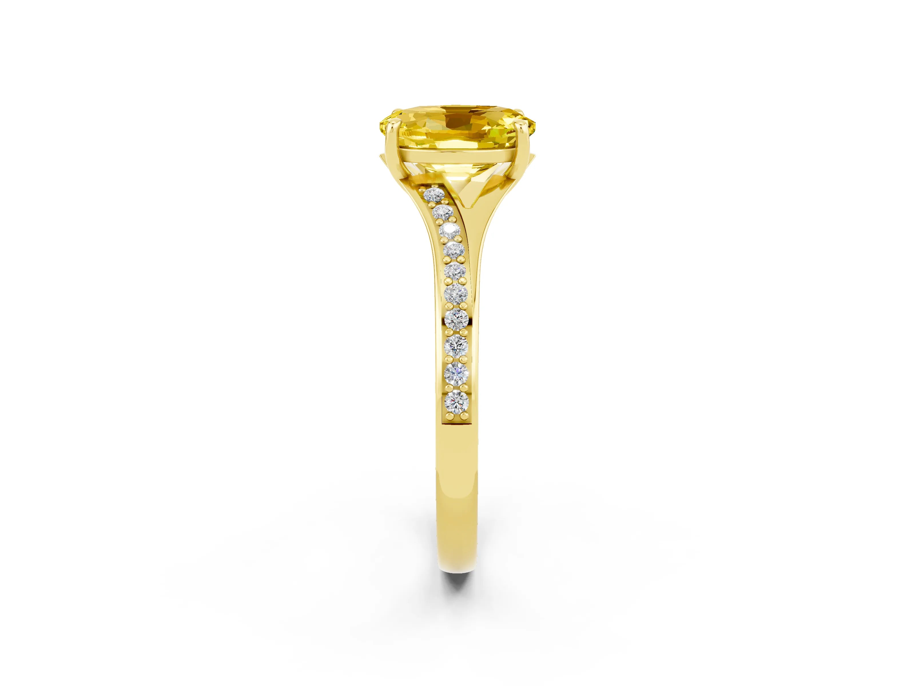 Yellow gold Oval Cut Yellow Sapphire Solitaire Ring with Pavé Band and Prong Setting_14