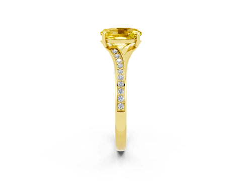 Yellow gold Oval Cut Yellow Sapphire Solitaire Ring with Pavé Band and Prong Setting_14