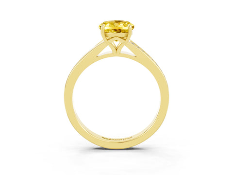 Yellow gold Oval Cut Yellow Sapphire Solitaire Ring with Pavé Band and Prong Setting_15