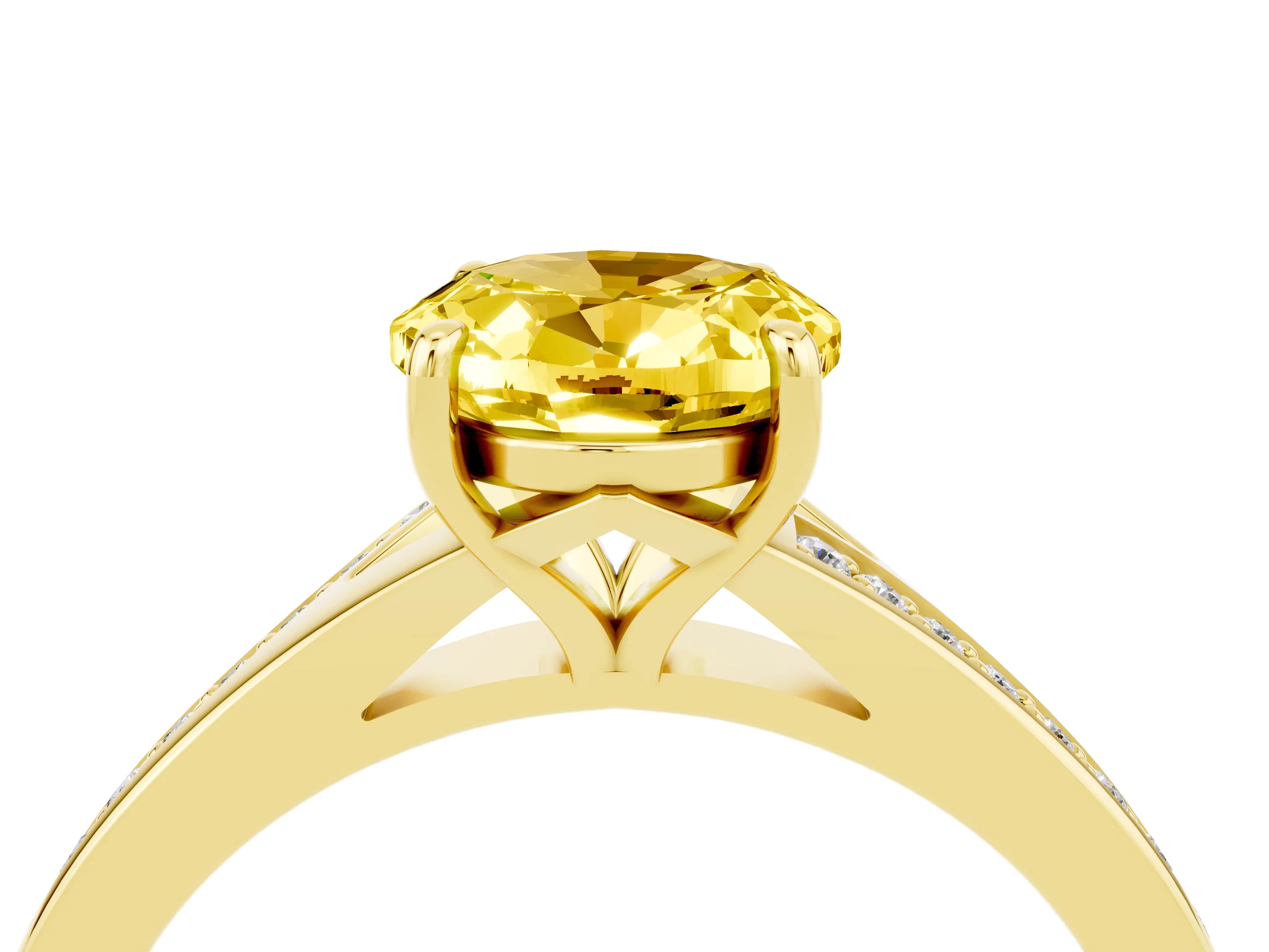 Yellow gold Oval Cut Yellow Sapphire Solitaire Ring with Pavé Band and Prong Setting_16