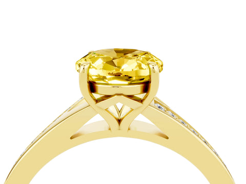 Yellow gold Oval Cut Yellow Sapphire Solitaire Ring with Pavé Band and Prong Setting_16