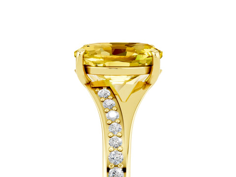 Yellow gold Oval Cut Yellow Sapphire Solitaire Ring with Pavé Band and Prong Setting_17