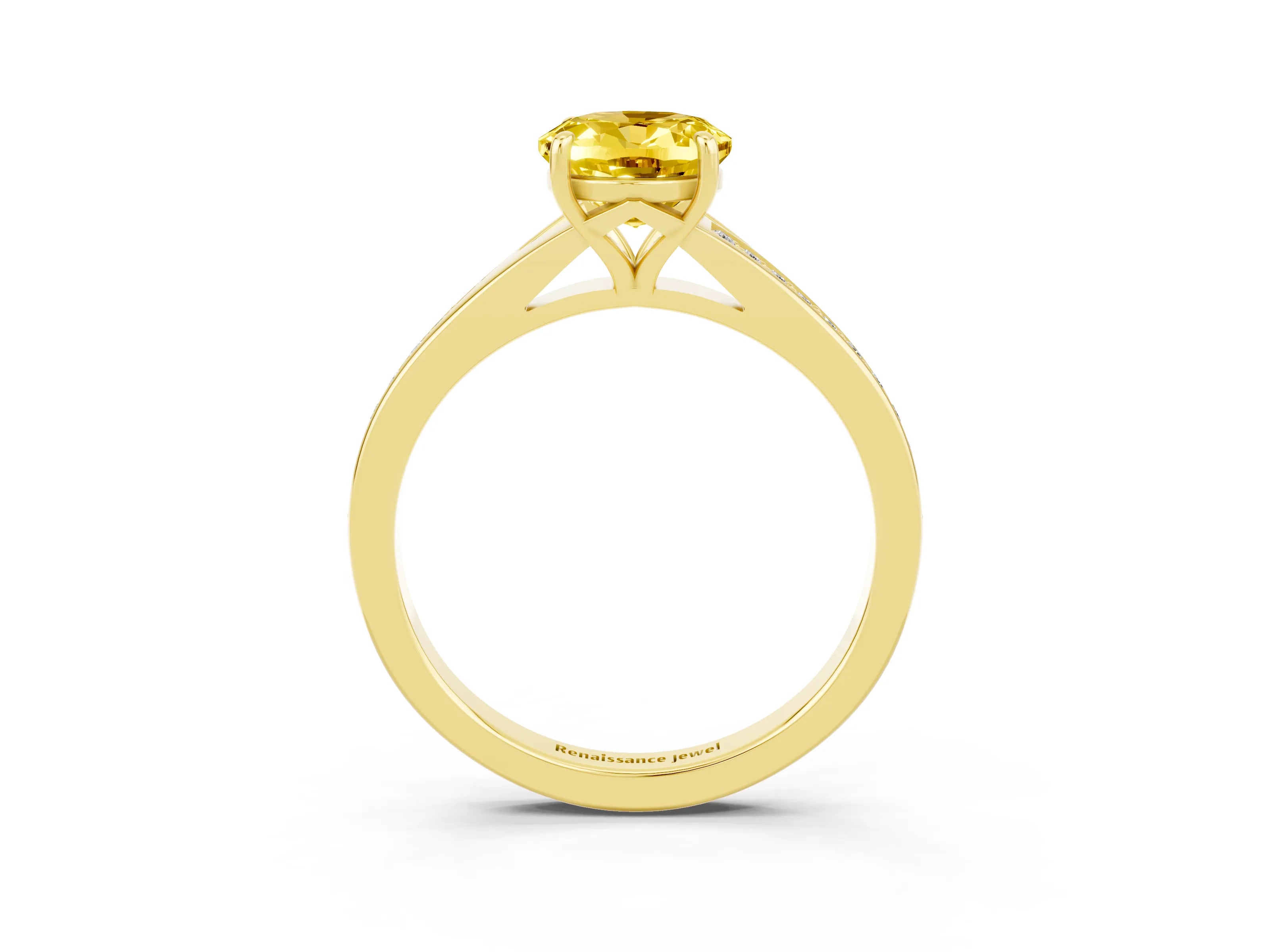 Yellow gold Oval Cut Yellow Sapphire Solitaire Ring with Pavé Band and Prong Setting_3