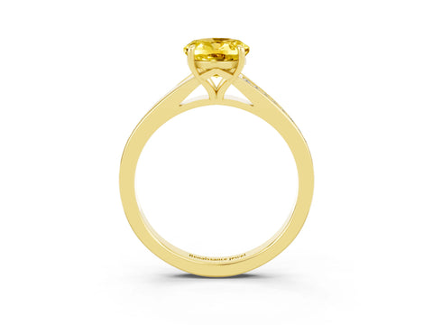 Yellow gold Oval Cut Yellow Sapphire Solitaire Ring with Pavé Band and Prong Setting_3