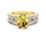 Yellow gold Oval Cut Yellow Sapphire Solitaire Ring with Pavé and Channel Set Band_24