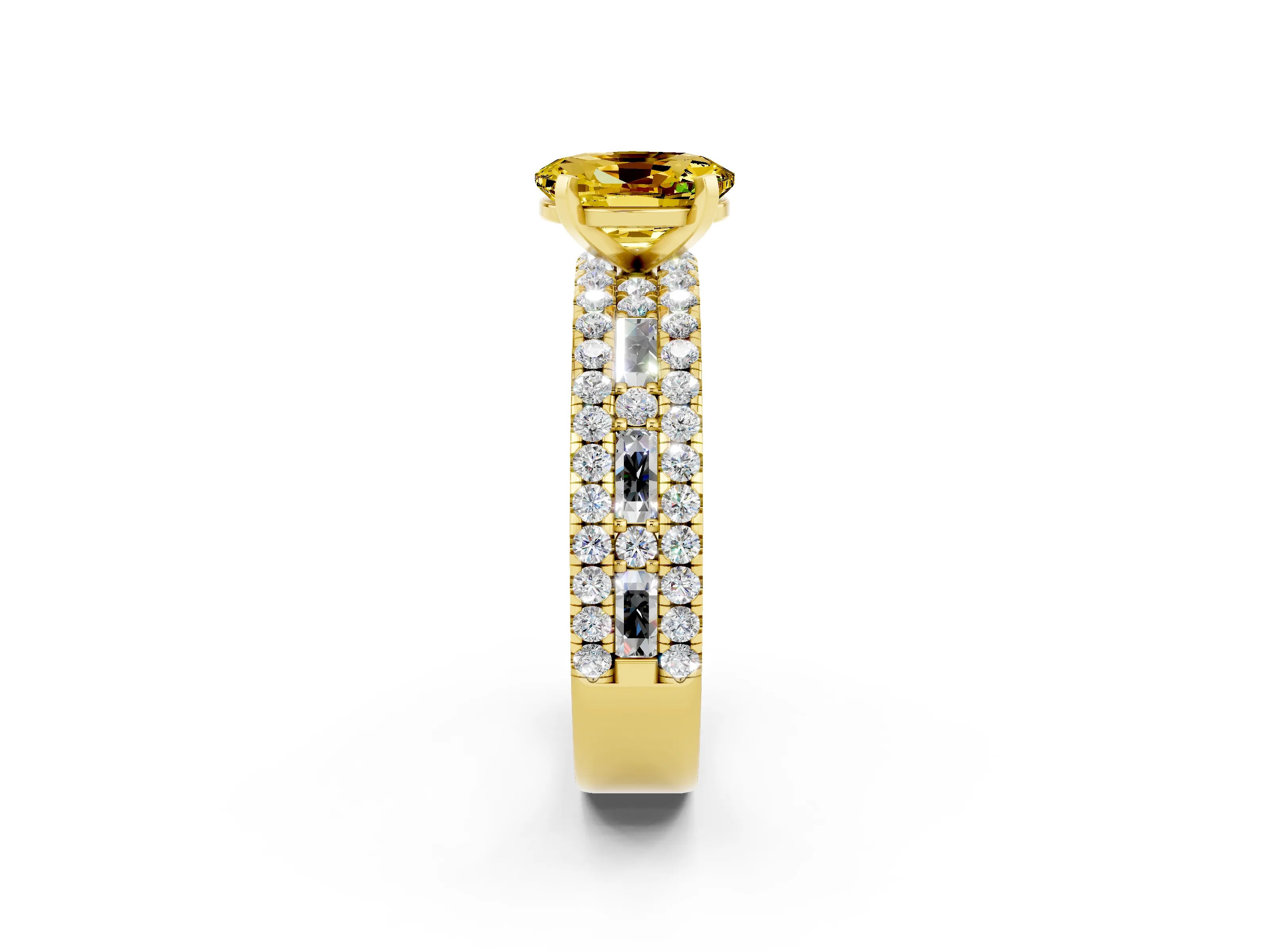 Yellow gold Oval Cut Yellow Sapphire Solitaire Ring with Pavé and Channel Set Band_26