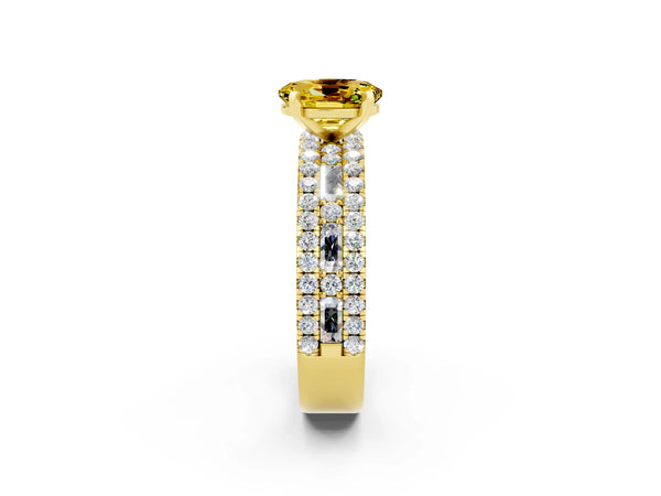 Yellow gold Oval Cut Yellow Sapphire Solitaire Ring with Pavé and Channel Set Band