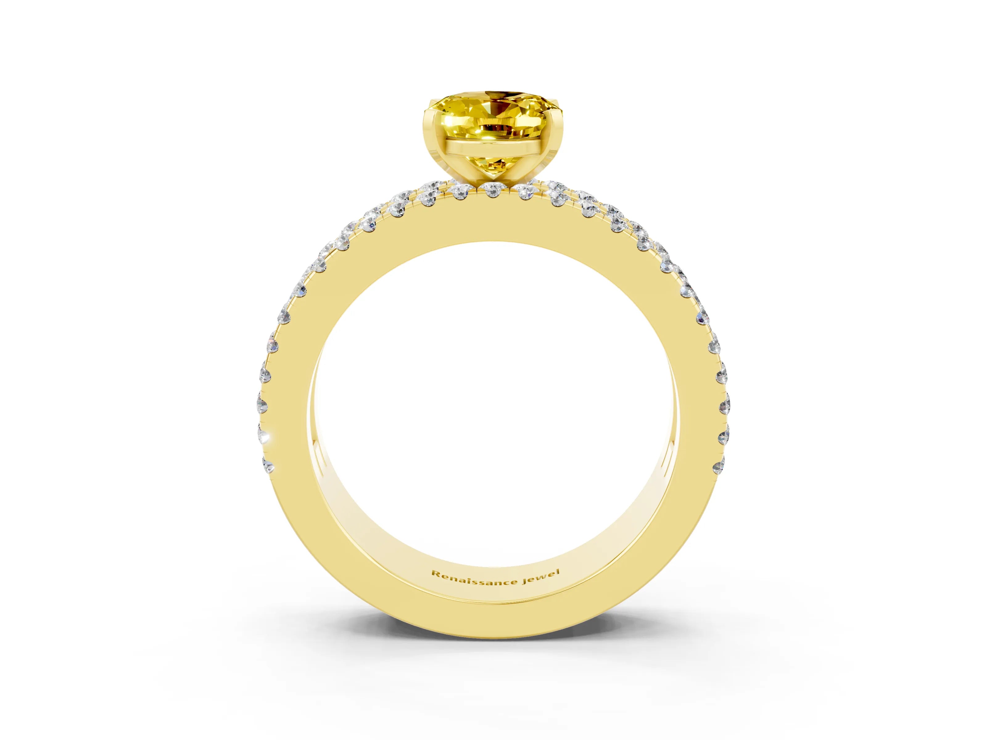 Yellow gold Oval Cut Yellow Sapphire Solitaire Ring with Pavé and Channel Set Band_27