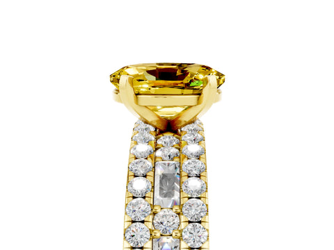 Yellow gold Oval Cut Yellow Sapphire Solitaire Ring with Pavé and Channel Set Band_29