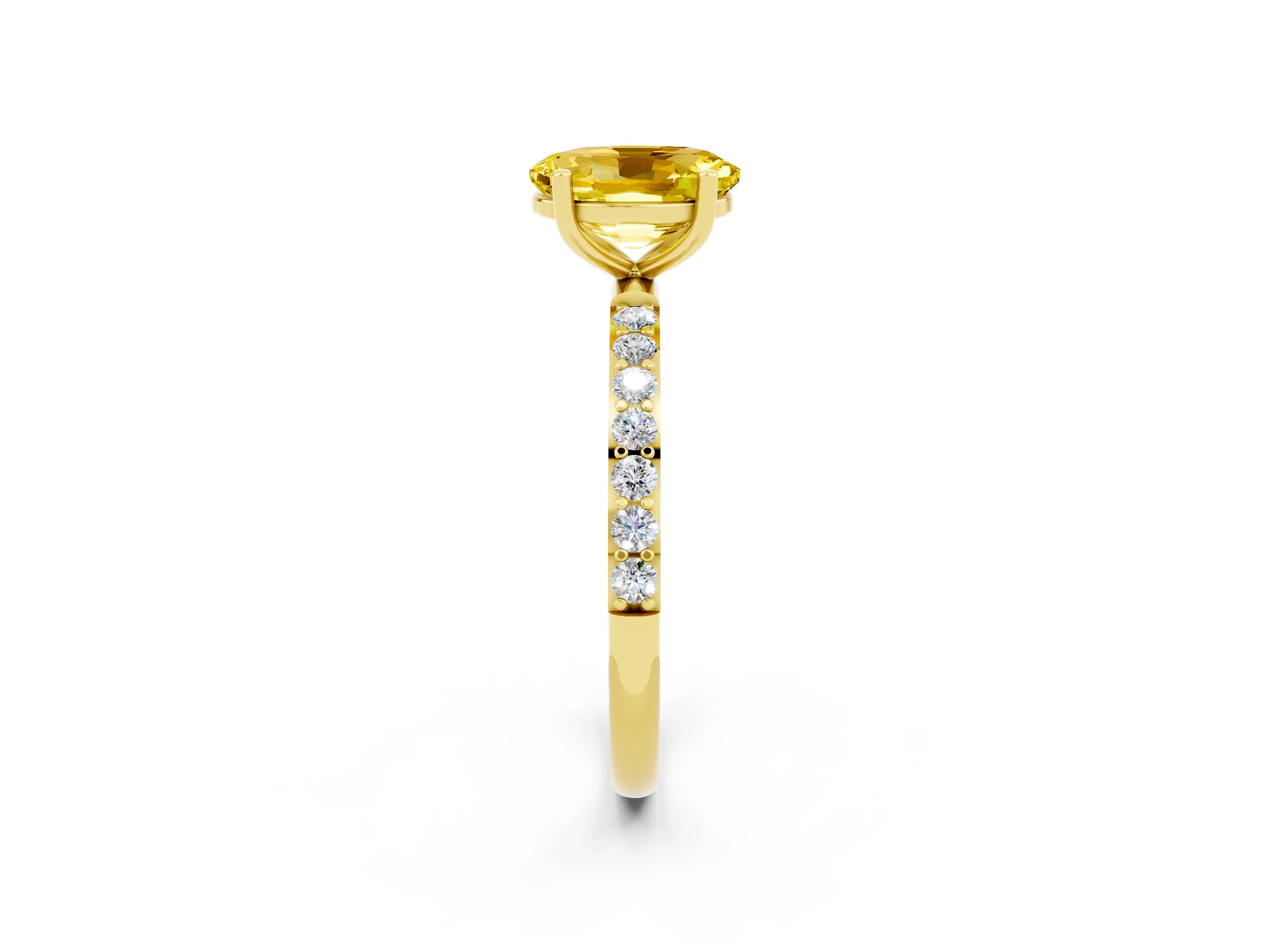 Yellow gold Oval Cut Yellow Sapphire Solitaire Ring with Pave Band and Four Prong Setting_2
