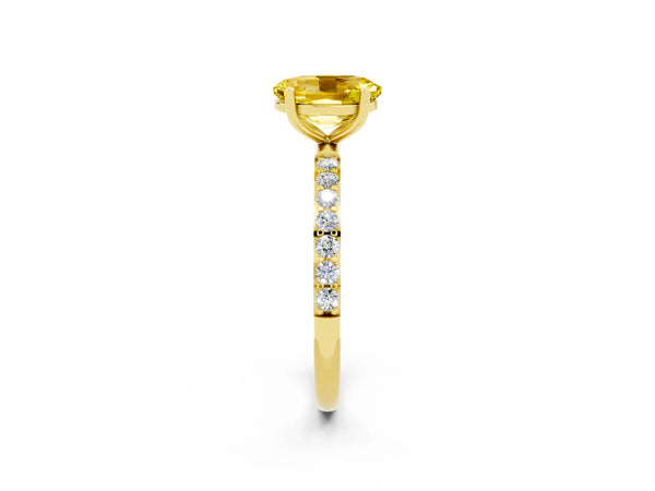 Yellow gold Oval Cut Yellow Sapphire Solitaire Ring with Round  Pavé Band and Prong Setting