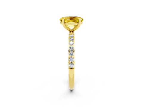 Yellow gold Oval Cut Yellow Sapphire Solitaire Ring with Pave Band and Four Prong Setting_2