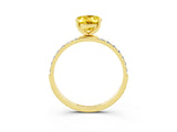 Yellow gold Oval Cut Yellow Sapphire Solitaire Ring with Pave Band and Four Prong Setting_3