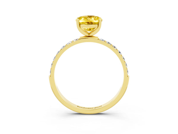Yellow gold Oval Cut Yellow Sapphire Solitaire Ring with Round  Pavé Band and Prong Setting