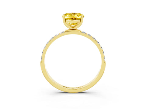 Yellow gold Oval Cut Yellow Sapphire Solitaire Ring with Pave Band and Four Prong Setting_3