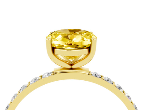 Yellow gold Oval Cut Yellow Sapphire Solitaire Ring with Pave Band and Four Prong Setting_4