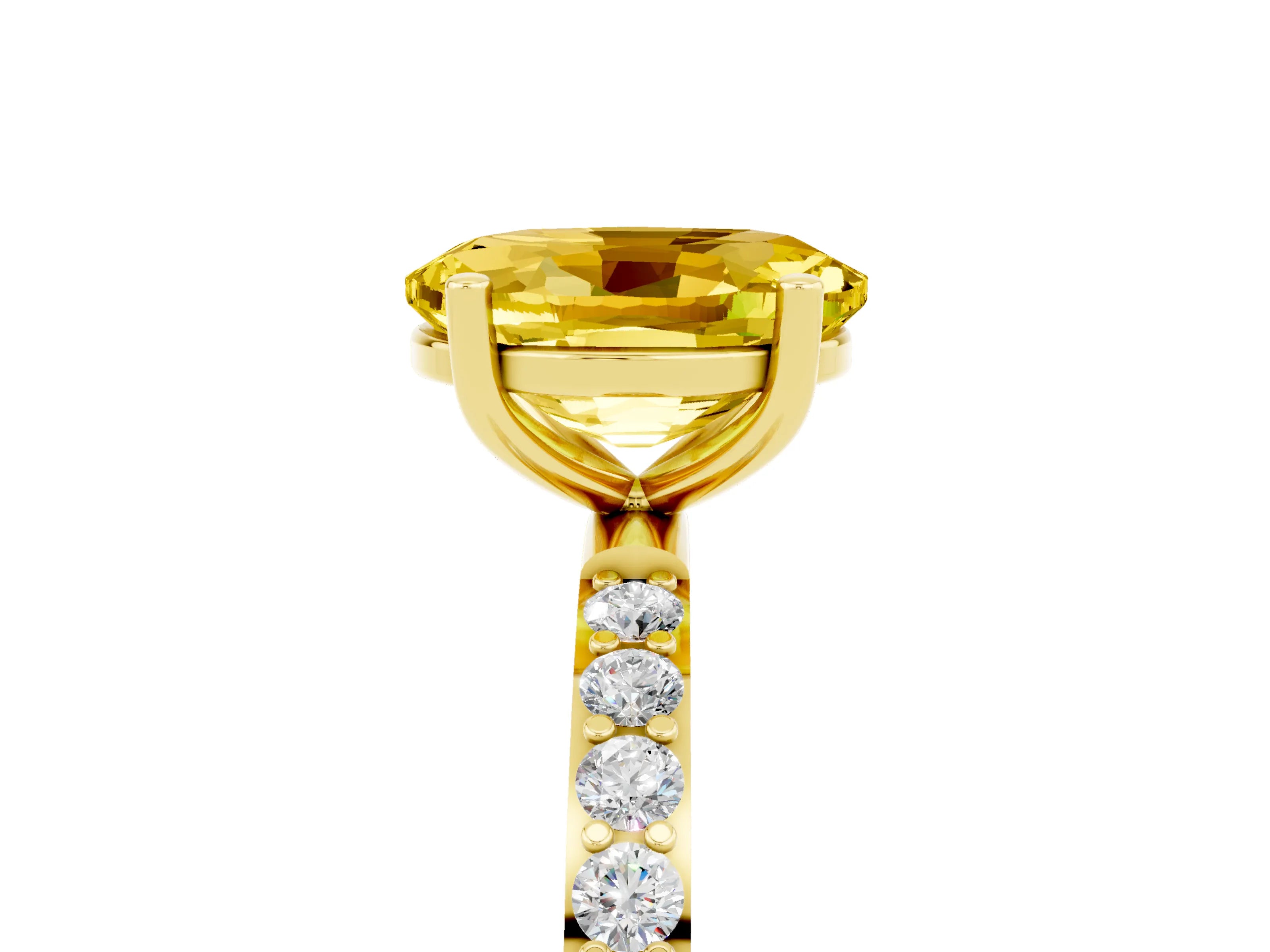 Yellow gold Oval Cut Yellow Sapphire Solitaire Ring with Pave Band and Four Prong Setting_5