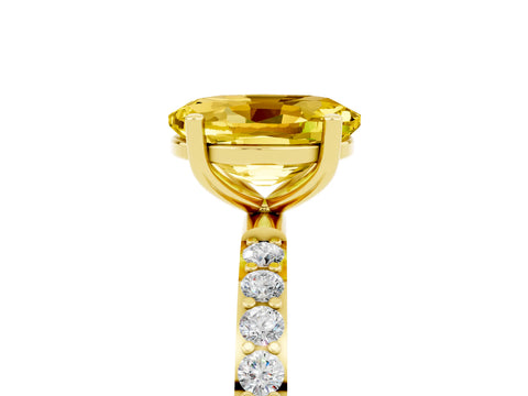 Yellow gold Oval Cut Yellow Sapphire Solitaire Ring with Pave Band and Four Prong Setting_5