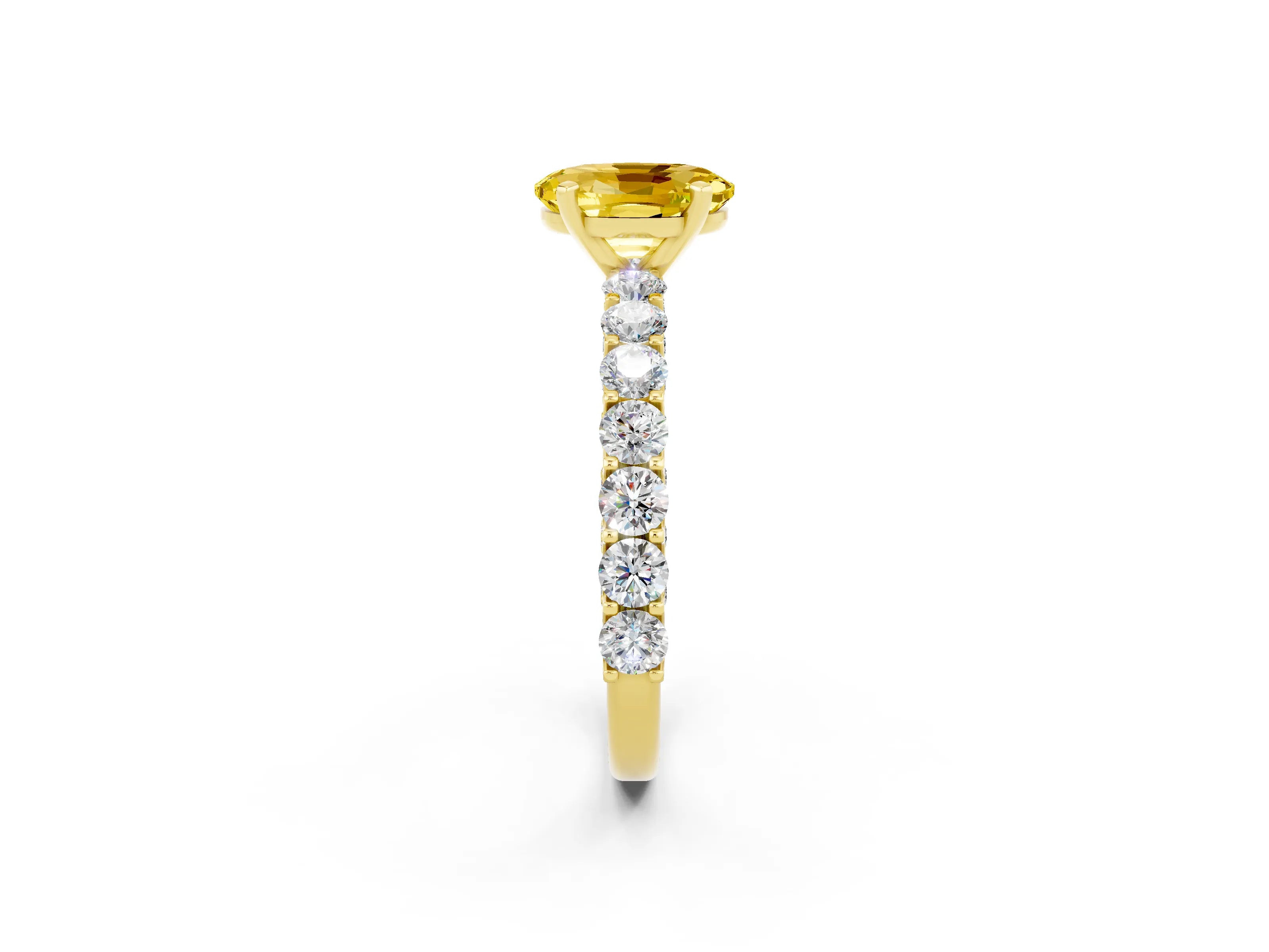 Yellow gold Oval Cut Yellow Sapphire Solitaire Ring with Shared Prong Pavé Band and Four-Prong Setting_2